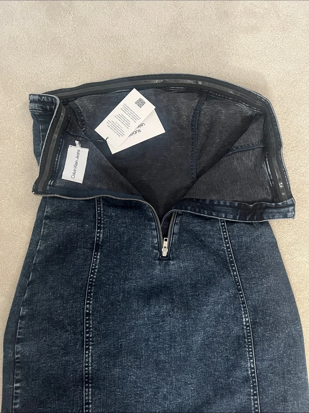 Calvin Klein Strapless Dark Indigo Denim Mini Dress